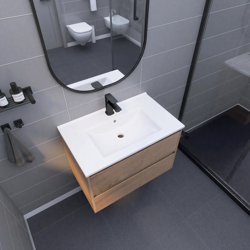 Meuble-lavabo mural 30 po avec comptoir en céramique et 2 tiroirs