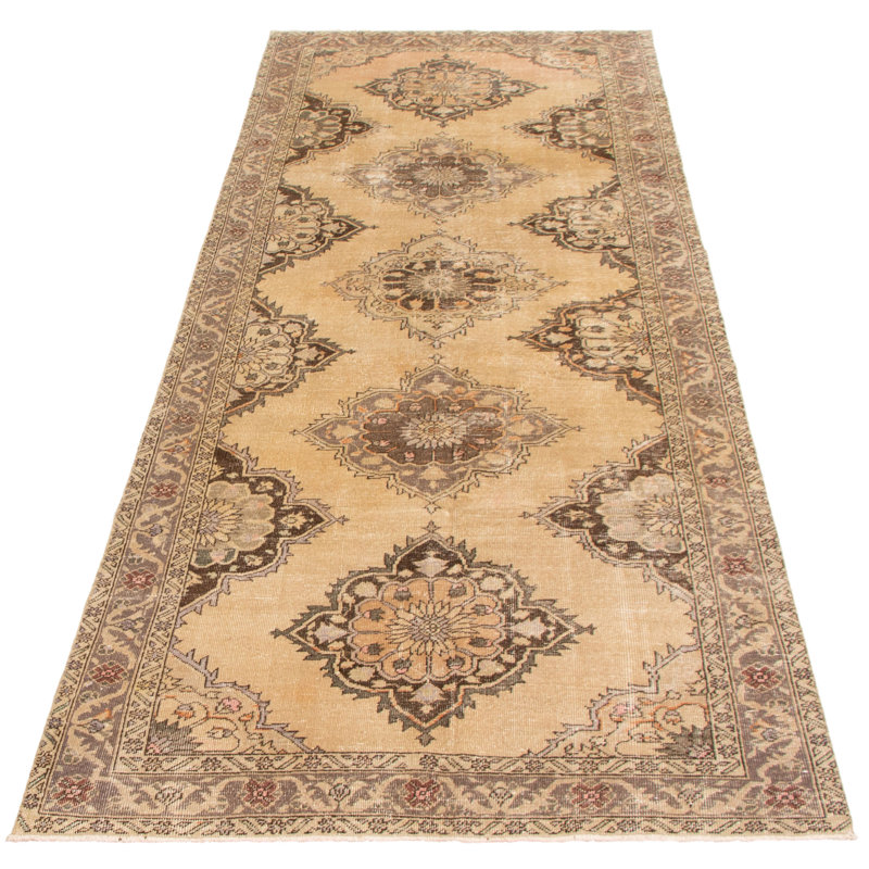 Tapis de couloir unique en laine noué à la main style années 1990 de 4 pi 7 po x 11 pi 10 po Monia