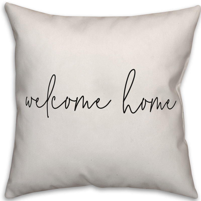  Coussin décoratif intérieur / extérieur Welcome Home, H 16 po x l 16 po, Blanc cassé / noir