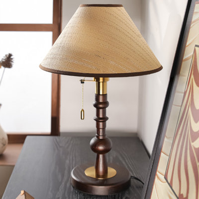 Petite lampe de table moderne en bois massif beige avec abat-jour en papier pour le salon de la chambre à coucher, ampoule incluse