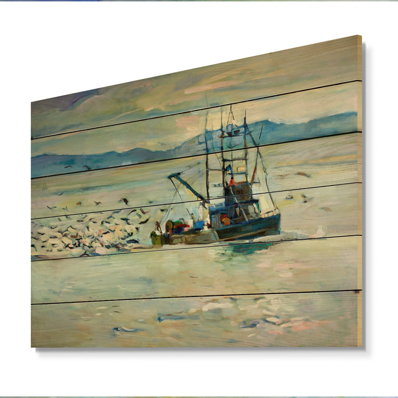 Bateau de pêche, reproduction d'art mural en bois nautique et côtier, H 8 po x l 12 po x P 1 po