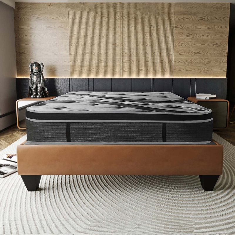 Luxurious 14In Euro Top Mattress, Plush Memory Foam Mattress For Bed Frames, Dark Gray, Full