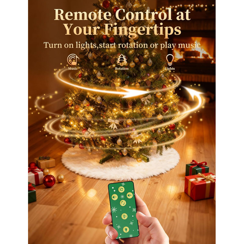 Support musical pour arbre de Noël rotatif avec télécommande, base anti-basculement silencieuse à 360 degrés avec haut-parleur et fonction de mémoire, support d'arbre de Noël jusqu'à 9 pi, arbre artificiel de 120 lb et 800 W