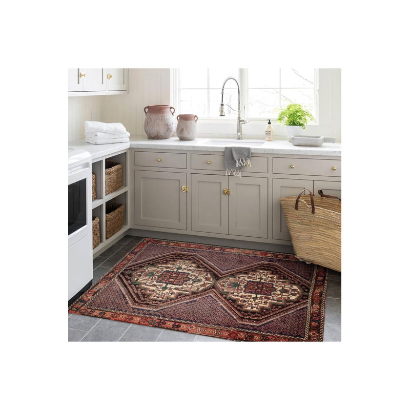 Tapis décoratif lavable à la machine moderne multicolore, Rectangle 3 pi 3 po x 4 pi 11 po