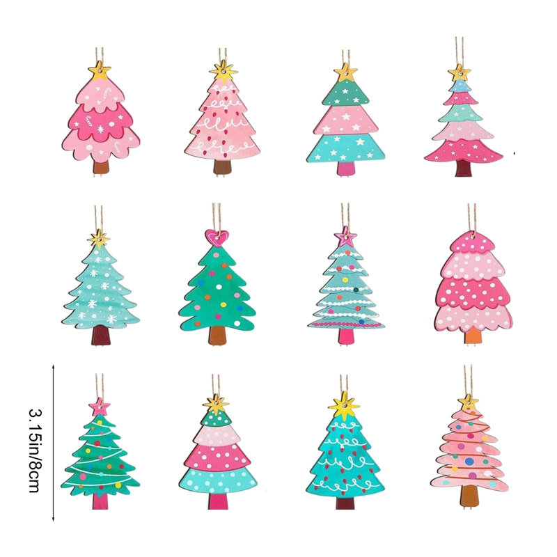 12 pendentifs décoratifs en bois pour Noël, B