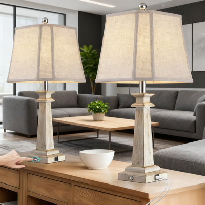 Set Of 2 Farmhouse Table Lamps With 3-Way Dimmable Touch Control And USB A+C Charging Ports, Includes LED Bulbs For Bedroom Nightstand And Living Room