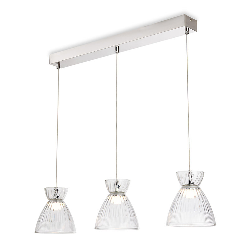 3 - Light Chrome LED Kitchen Island Pendant, Transparent