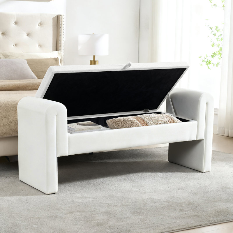 Velvet Bed Tail Stool, 60.5-Inch Storage Stool, White