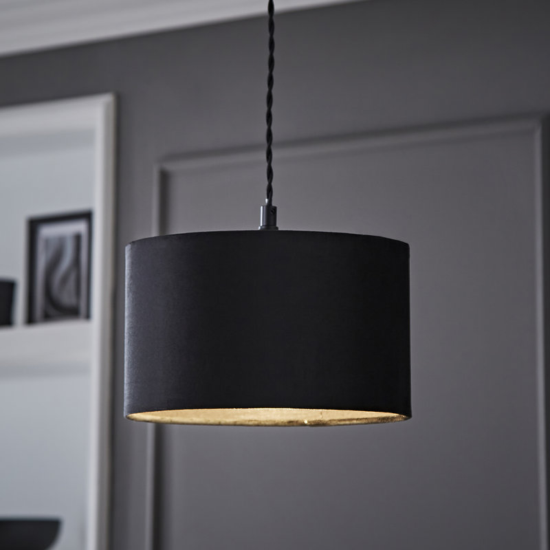 20cm H Velvet Drum Pendant Shade ( Screw On ), Black, 15 cm H x 25 cm W x 25 cm D