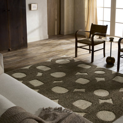 Deese Handtufted Wool Geometric Brown Area Rug