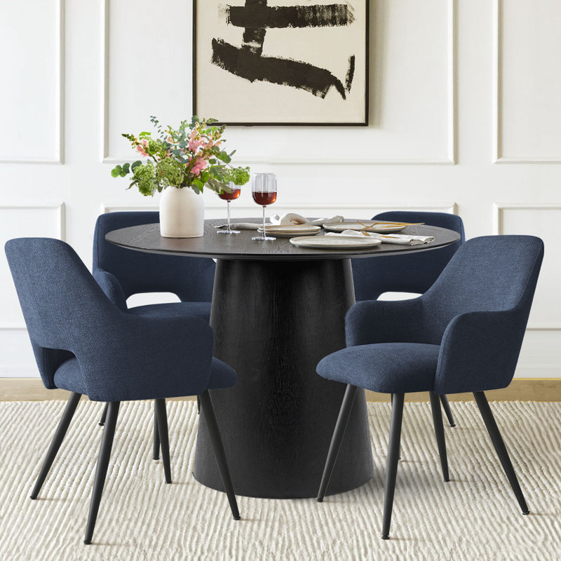 Ommy Upholstered Dining Arm Chairs, Blue