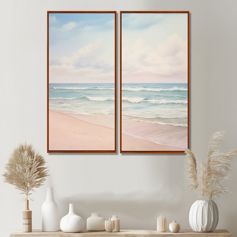 Radke - Grande plage côtière, art mural, 32" H x 32" W, Brown, Impression encadrée flottante
