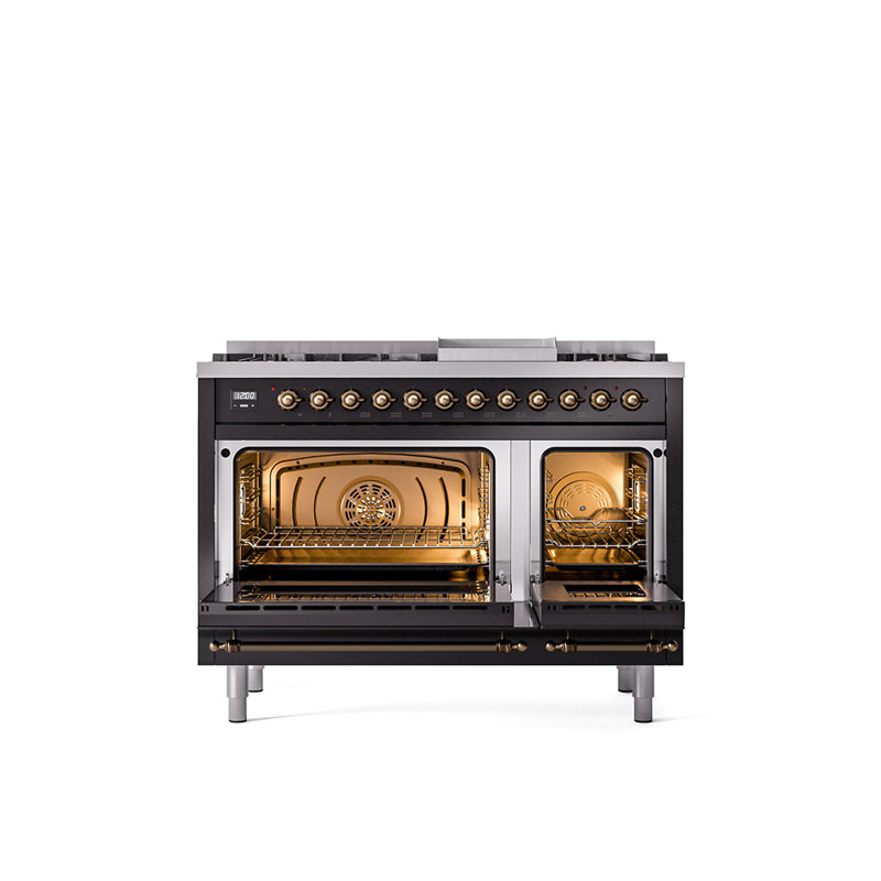 ILVE Nostalgie II 48 Dual Fuel Range , Glossy Black/Bronze, Liquid Propane