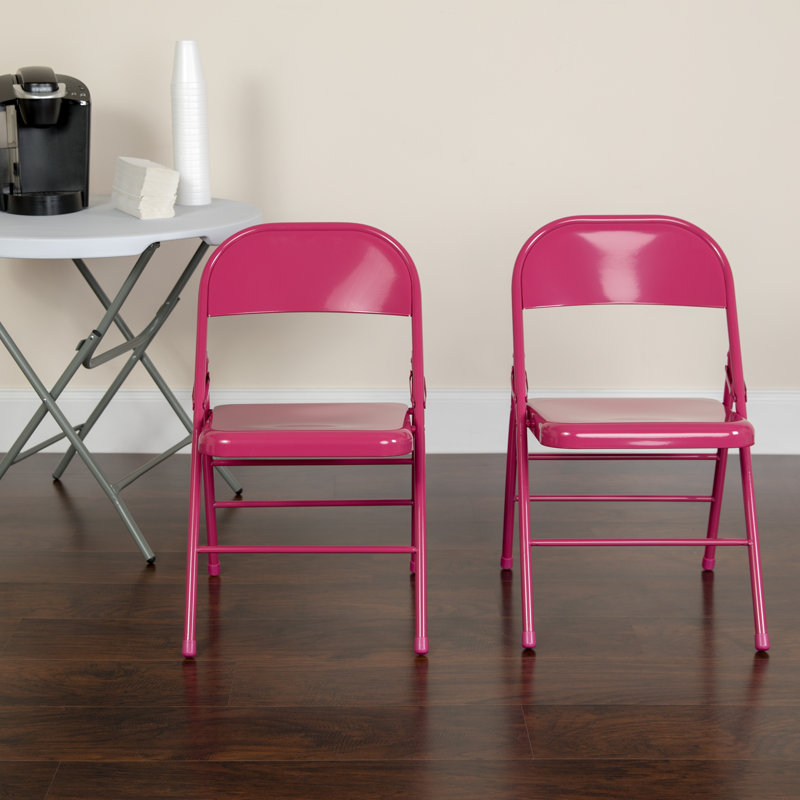 Oliverson Double Braced Metal Folding Chair, Fuchsia