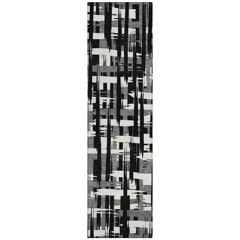 Machine Washable Indoor/Outdoor Chantille Black Rug, Runner 2'3" x 7'6"