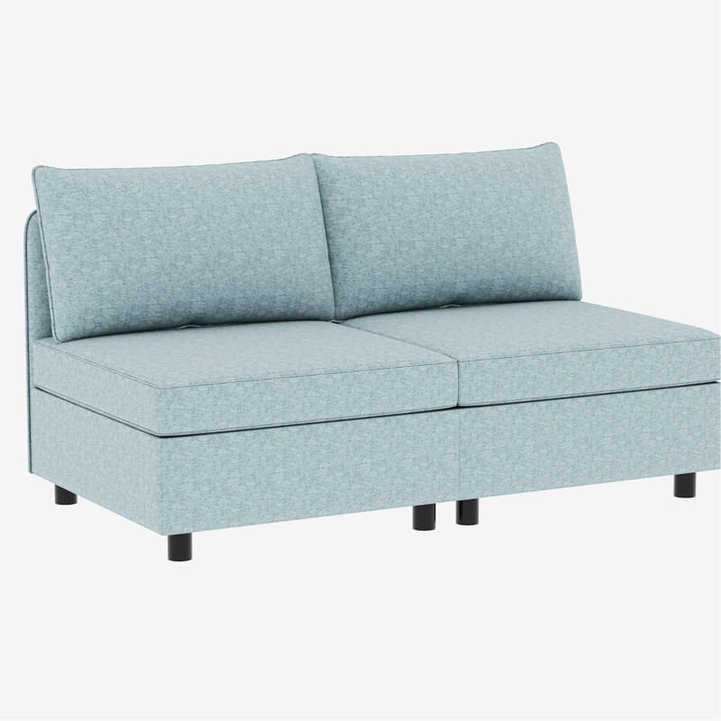 Canapé modulaire modulaire avec rangement sous le siège, canapé-lit, éponge haute de salon en tissu de chenille bleu antique, capacité de poids de 250 lb