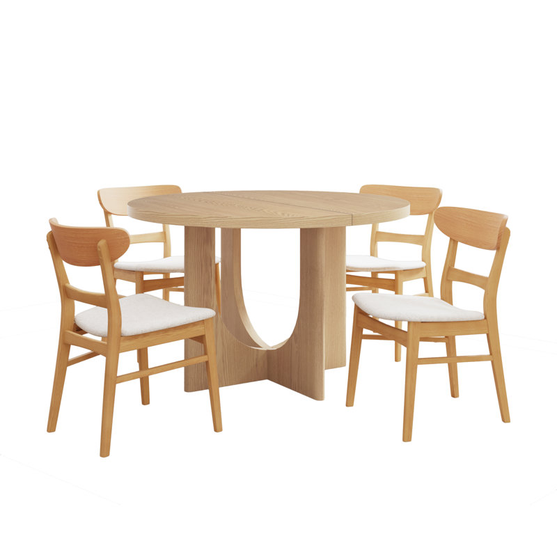 Maxim 5-Piece Mid-Century Modern Dining Set, Light Ash, Beige/Light Ash