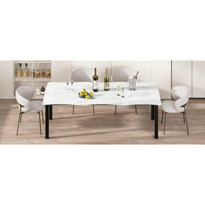 Table de salle à manger 71 "pour 6 à 8 personnes, table de cuisine avec bureau irrégulier et pieds en fer, capacité de 300 lb, assemblage rapide (table seulement) - Blanc