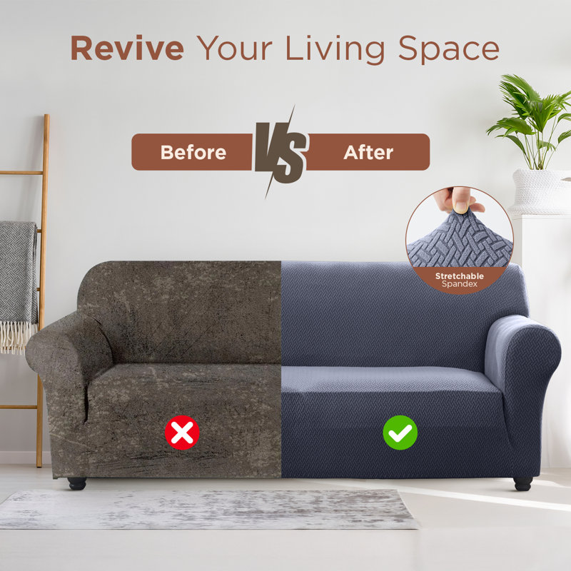 Premium Stretch Spandex Sofa Cover - Durable, Stylish & Easy-Fit Slipcover, 179cm H x 165cm W - (1 Seater), Blue/Grey