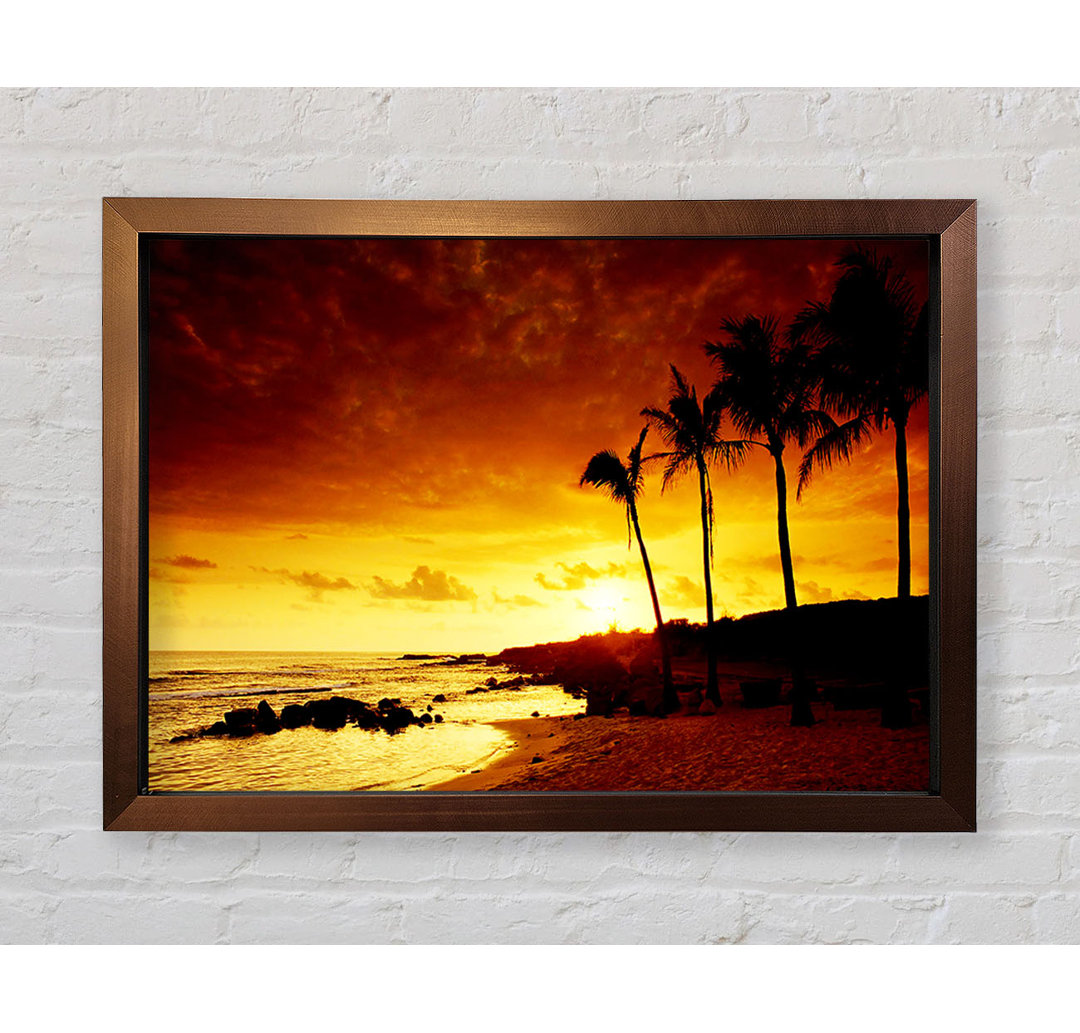 Gerahmtes Wandbild Caramel Palm Tree Sunset