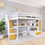 Lit mezzanine double en bois avec bureau et tablettes-380925281
