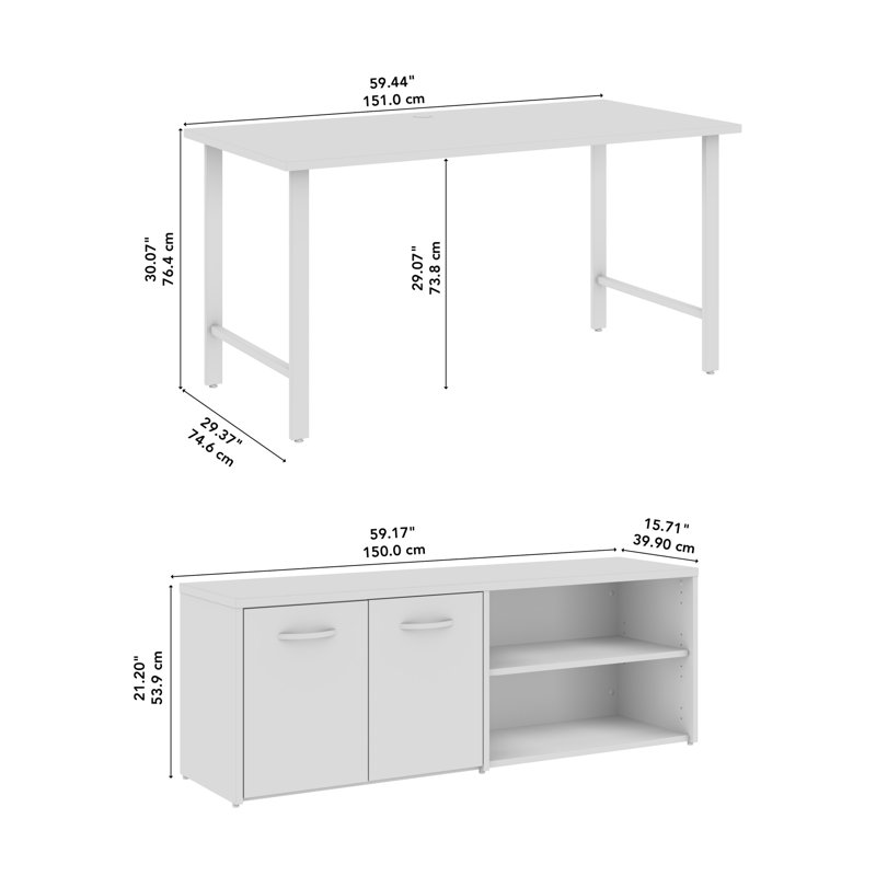 Bush Business Furniture Hustle 60W X 30D Computer Desk And Low Storage Cabinet With Doors & Shelves, Gray