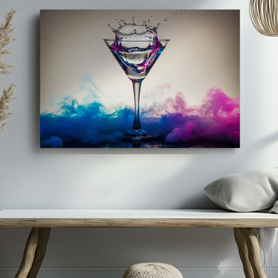 Reproduction d'art sur toile, verre martini transparent débordant d'eau captivante, éclaboussures dynamiques
