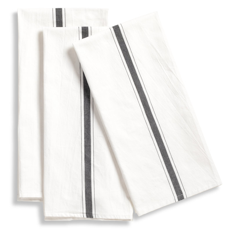 Cotton Stripe Kitchen Towel Linen Set, Black Sand