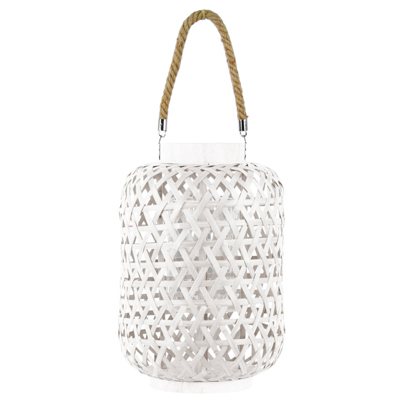 Lanterne ronde en bambou, H 13 po x l 10 po x P 10 po, Blanc