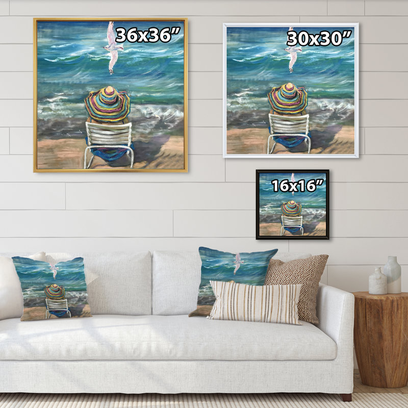 «Dreaming On Ocean Waves Beach», reproduction d'art sur toile, H 30 po x l 30 po x P 1 po, Cadre flottant blanc