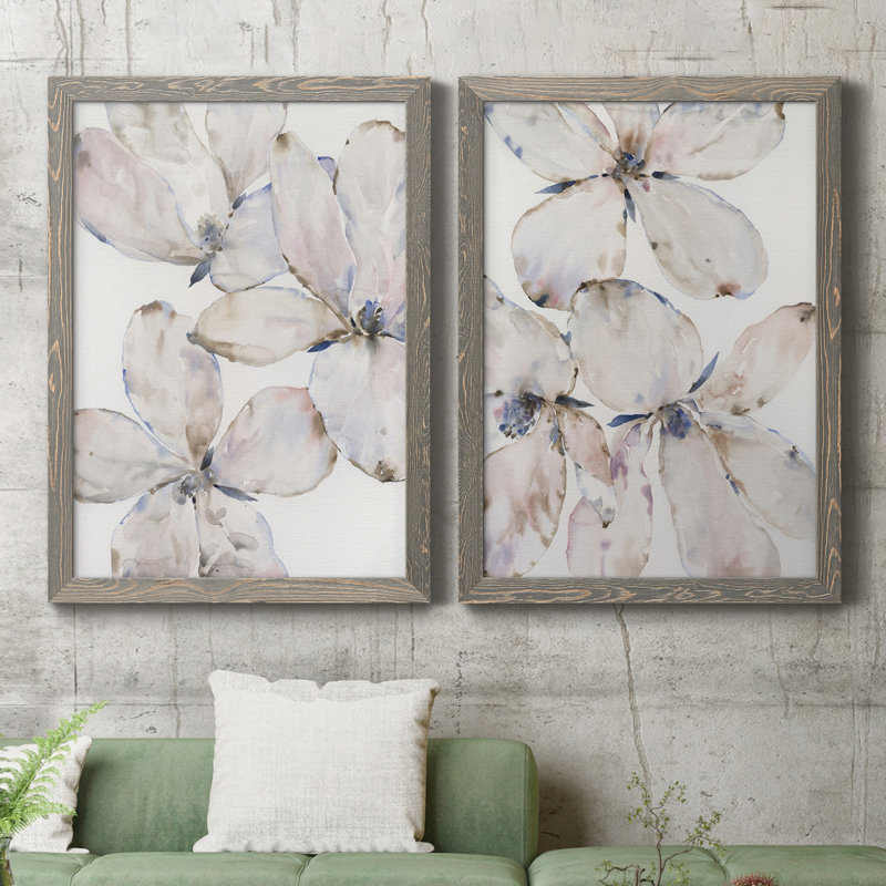 Soft Wind Flowers I, toile encadrée de qualité supérieure - prête à être accrochée, H 43,5 po x l 31,5 po x P 1 po, gris