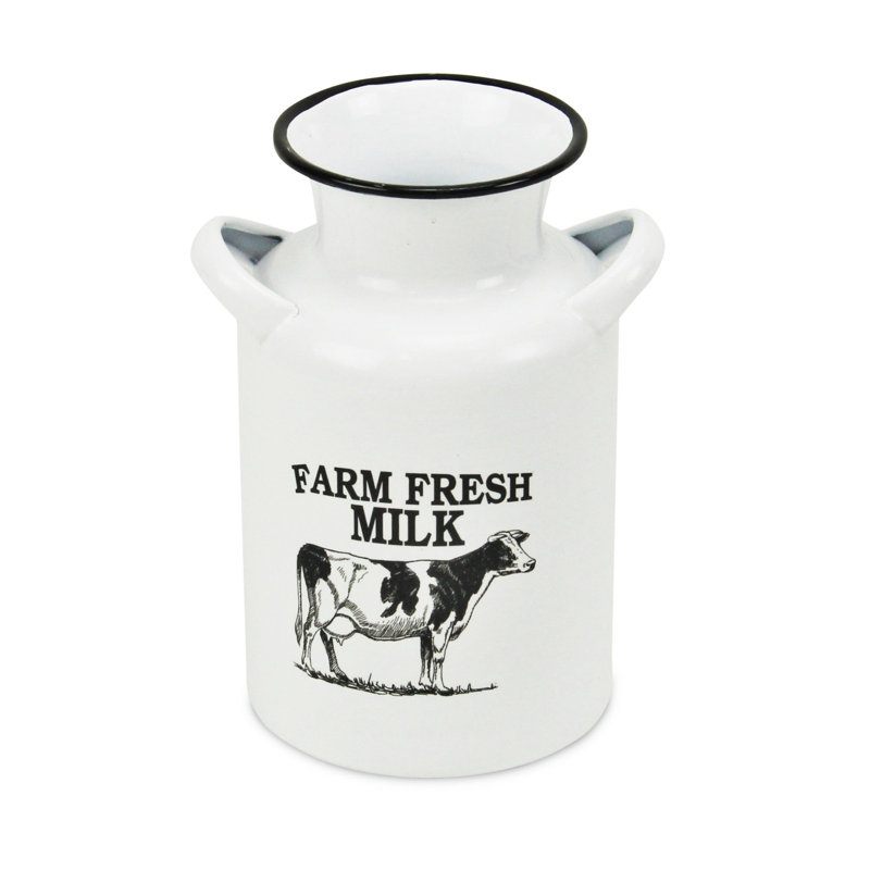 8" Black And White Metal Jug Vase