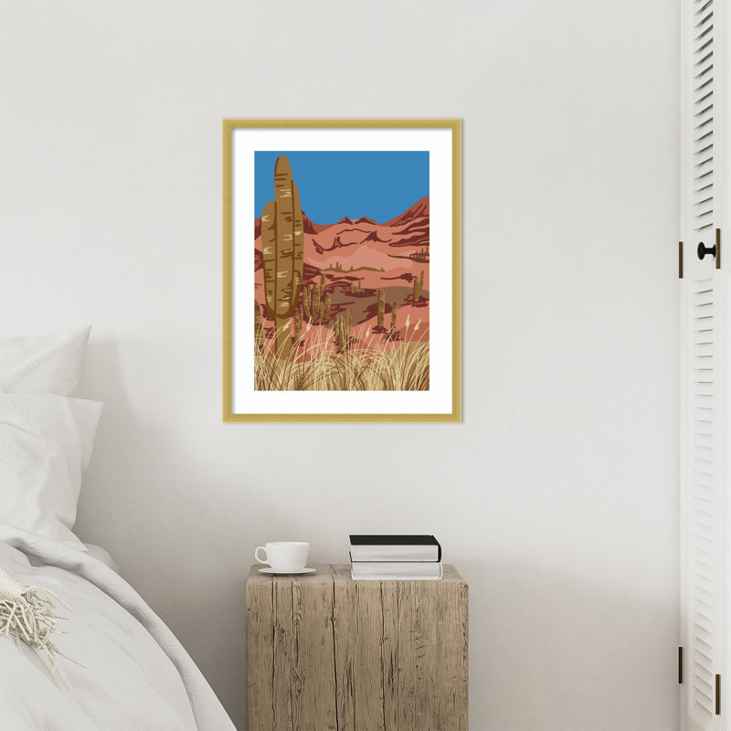 Cactus désert par Anis, reproduction d'art encadrée sur bois, H 25 po x l 20 po