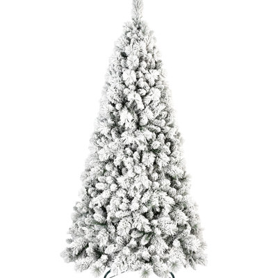 Flocked Christmas Tree 8ft, 1445 Tips, Snowy Hard Needle, Hinged Structure For Fast Setup, Metal Base Celebrations 8ft With Design, & Needle Branches, Installation, Strong Stand Displays