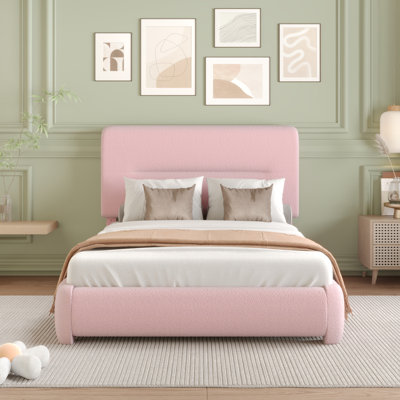 Haden Lambswool Boucle Upholstered Platform Bed Frame with Adjustable Headboard