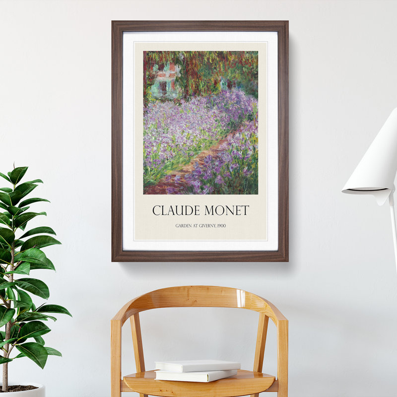 Irises in Monets Garden by Claude Monet - Picture Frame Art Prints, 48cm H x 36cm W x 2cm D, Walnut Framed Framed