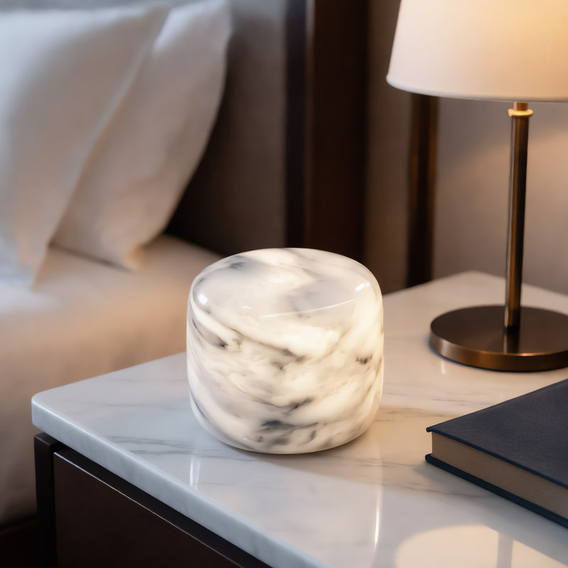 Cylinder Natural Cloudy White Marble Touch Table Lamp, Rechargeable Cordless LED Night Light with 3 Color Modes, Portable Decorative Ambient Lamp for Living Room, Bedroom, Bathroom & Office