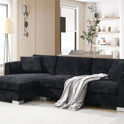 Ensemble de canapé modulaire de 96 po en forme de nuage, canapé de luxe en forme de L avec 2 coussins gratuits, mobilier d'intérieur en chenille 4 places avec méridienne surdimensionnée pour le salon, l’appartement et le bureau