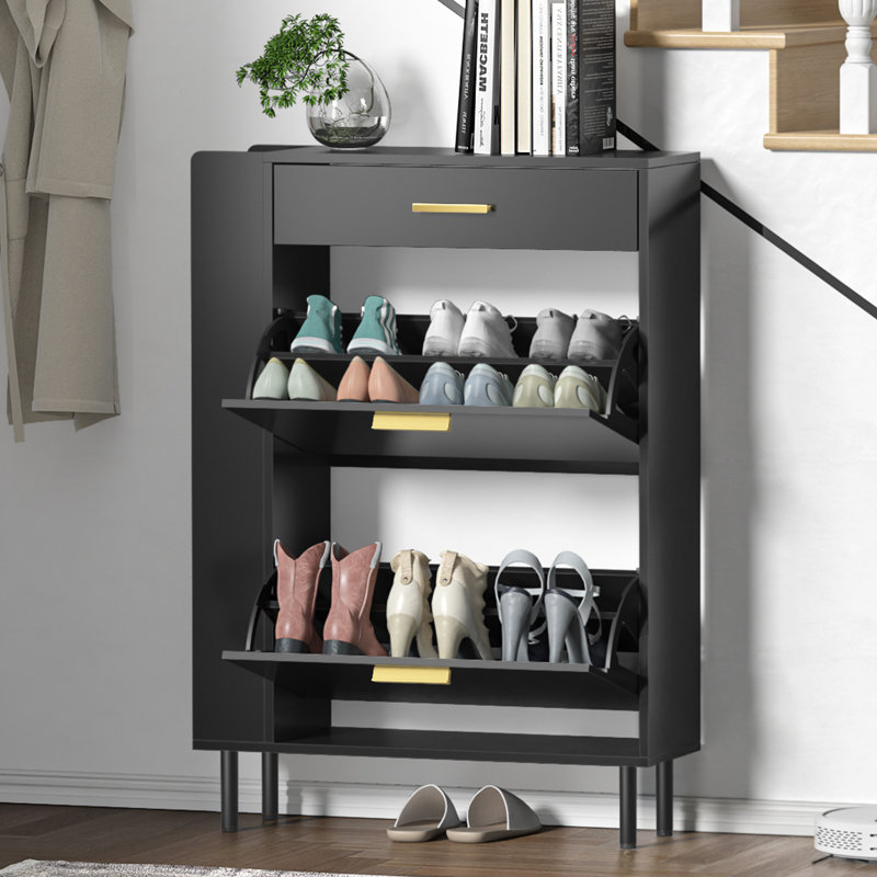 16 Pair Flip Down Shoe Storage, Black