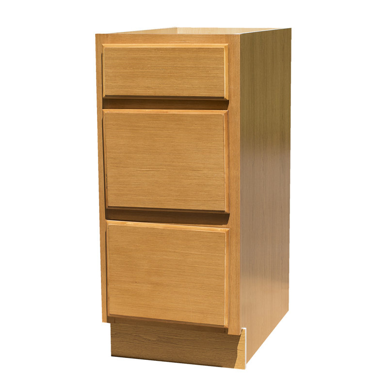 Honey Amber Raised Panel 3-drawer base cabinet, 34.5" H x 18" W x 24" D