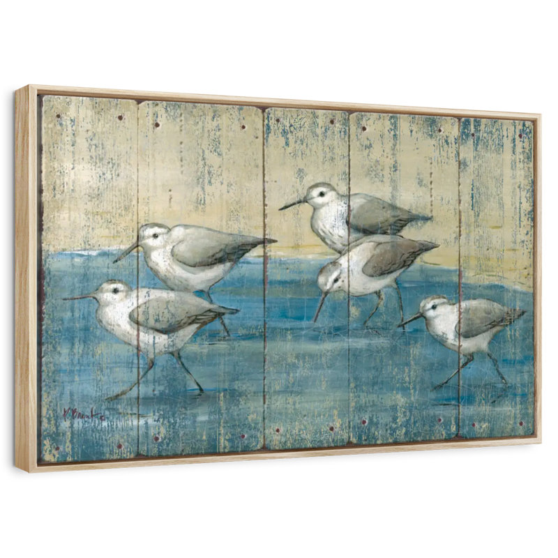 Sandpipers patiné à l'huile, Cadre flottant en bois naturel, 43 po x 29 po