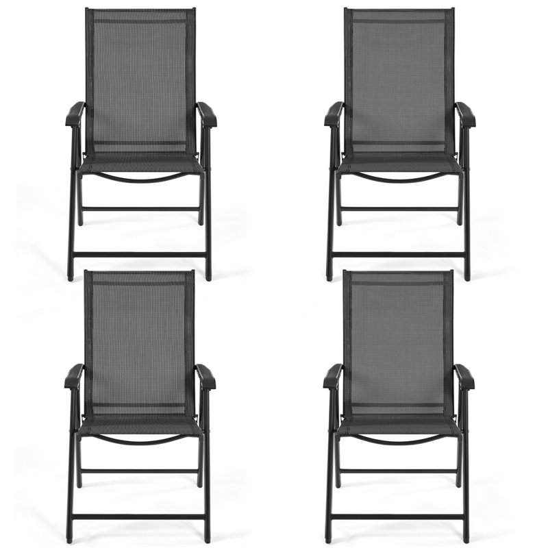 Folding Patio Dining Armchair, Black, 4