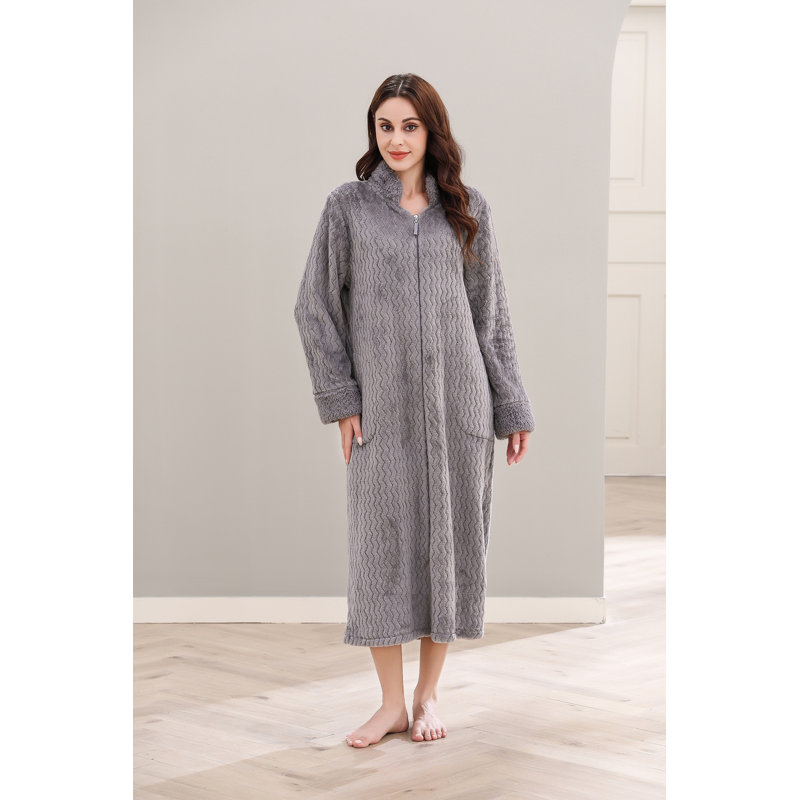 Peignoir à poches mi-mollet avec poches, Gris foncé, XL