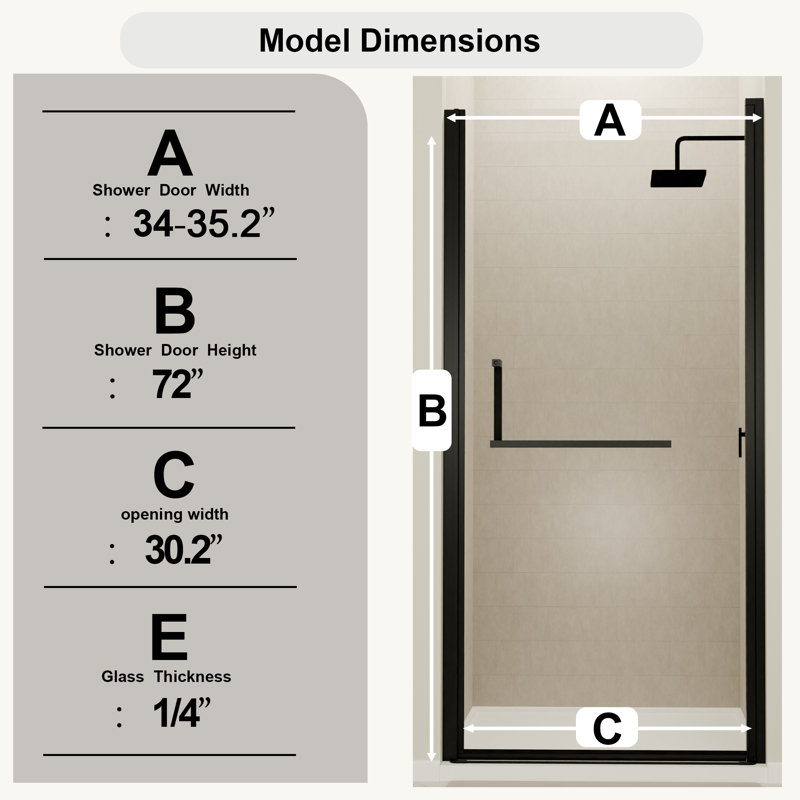 Semi-Frameless Pivot Shower Door Matte Black