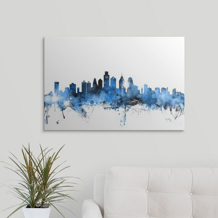 «Philadelphia Pennsylvania Skyline» par Francy, impression, Cadre noir, H 20 po x l 26 po x P 1 po