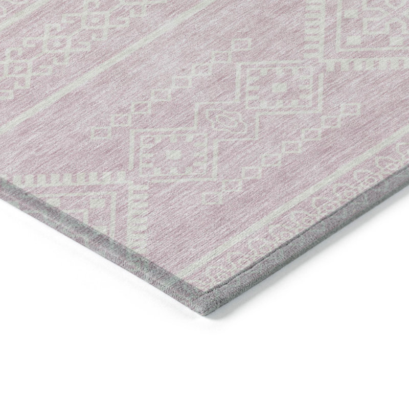 Tapis intérieur et extérieur lavable rose et ivoire 9 pi x 12 pi Southwestern