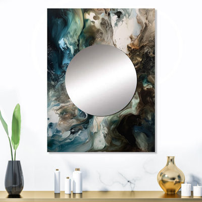 Meissa vert noir intérieur des mondes de marbre III - grand miroir géométrique, décor de miroir mural unique moderne, art imprimé en métal
