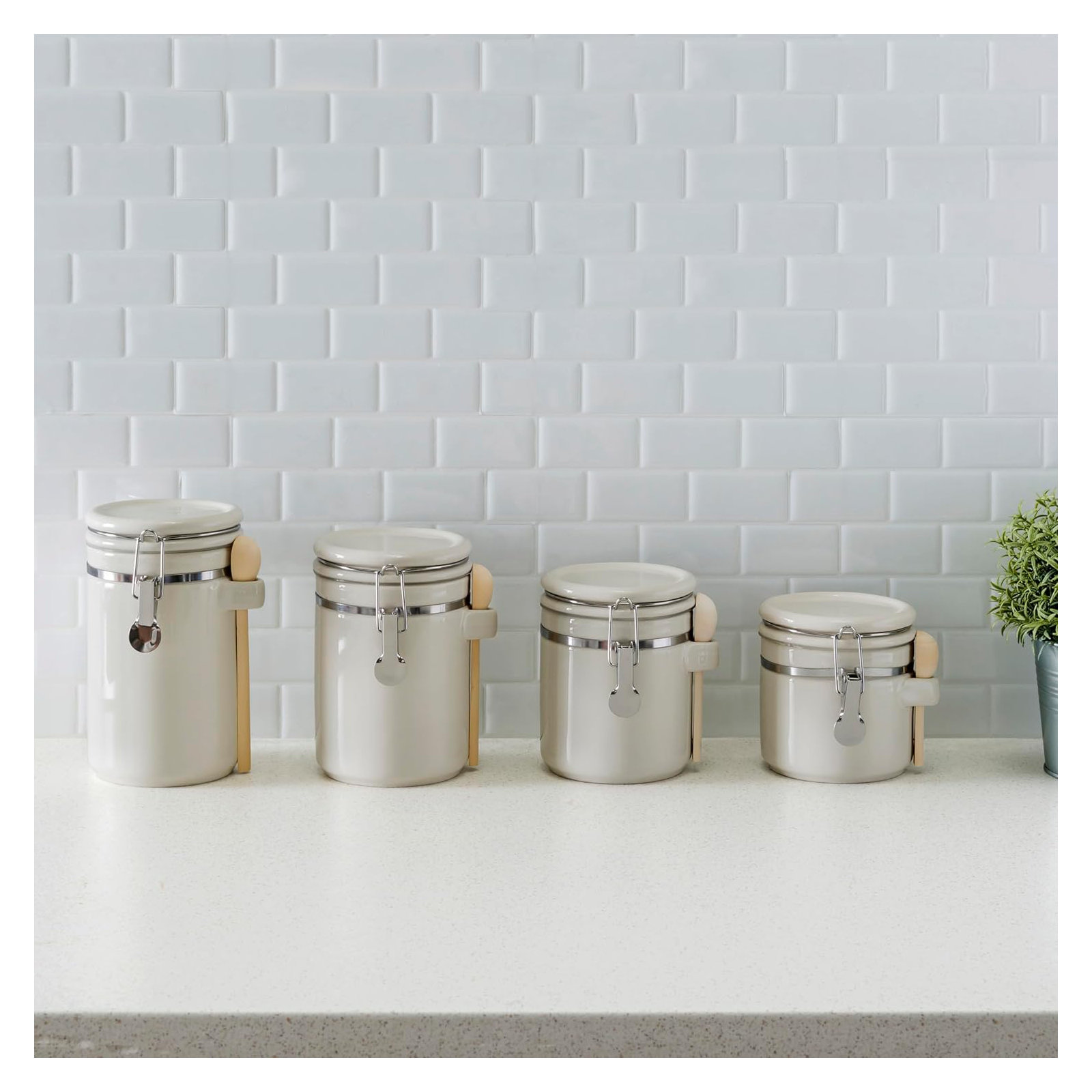 Glass Canister - Set of 4, Beige