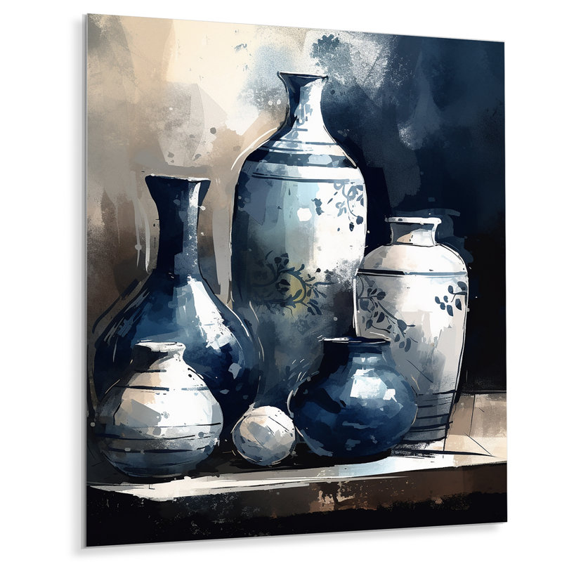 Décoration murale bohémienne bleue et crème V - Boho Pottery, H 20 po x l 12 po x P 1 po