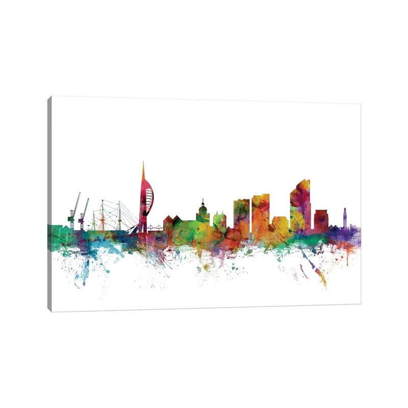 Portsmouth, England Skyline by Michael Tompsett - Wrapped Canvas Gallery-Wrapped Canvas Giclée, 20.32 cm H x 30.48 cm W